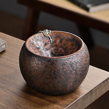 手工紫铜茶洗茶渣缸建水水盂废水桶茶具配件嵌银茶水缸手作