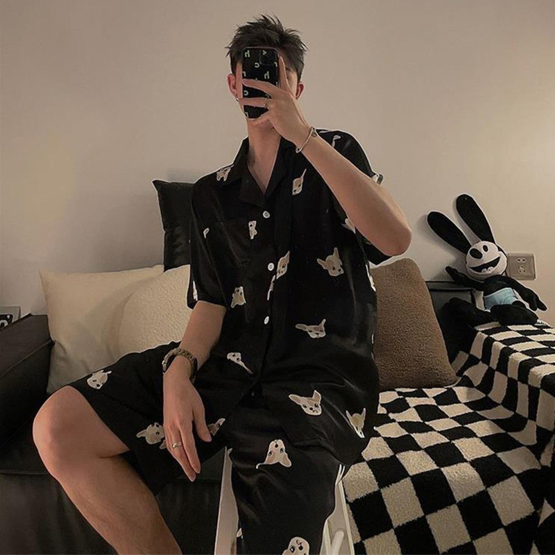Pijamas de seda de hielo para hombres verano 2023 nuevo verano coreano se puede usar pantalones cortos de mangas cortas delgados set de ropa para el hogar