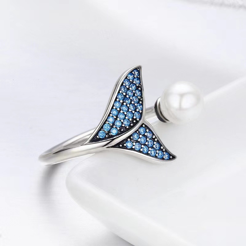 Fashion Fish Tail Copper Inlay Artificial Pearls Zircon Rings