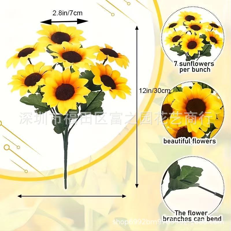 Cross-Border Dropshipping Amazon Hot-Selling 7-Head Sunflower Sunflower Chrysanthemum Hotel Decoration Artificial Flower Wholesale Cross-Border Dropshipping Amazon Hot-Selling 7-Head Sunflower Sunflower Chrysanthemum Hotel Decoration Artificial Flower Wholesale