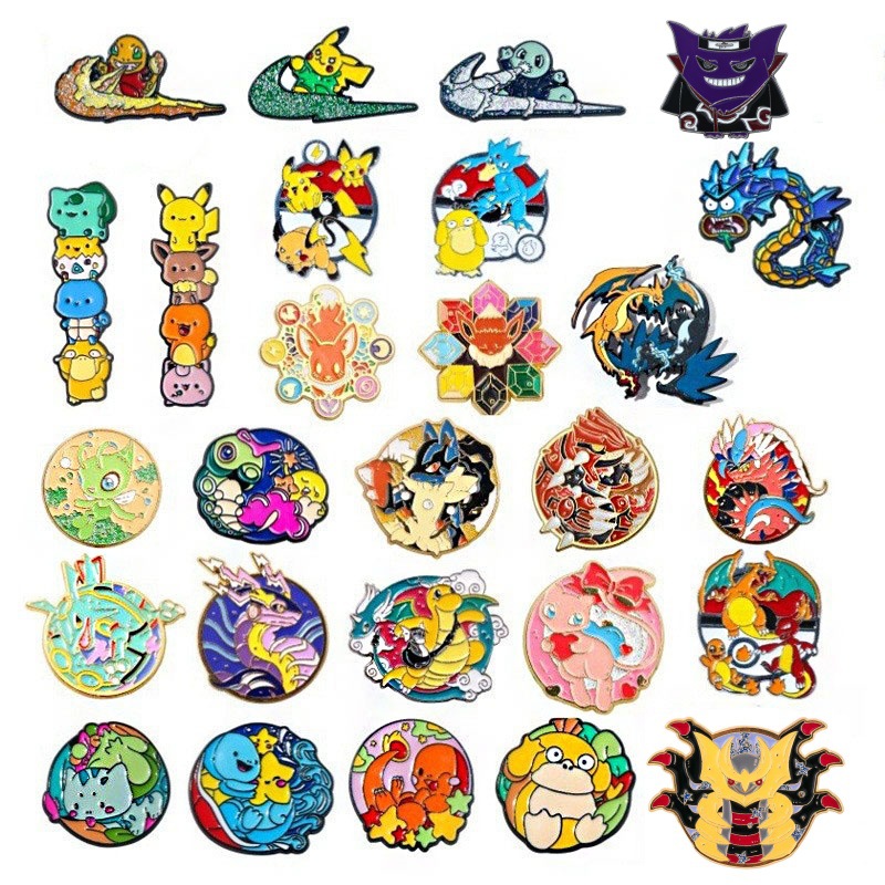Classic Japanese Anime Pokémon Poké Ball Charizard Pikachu Mythical Beast Metal Brooch Badge