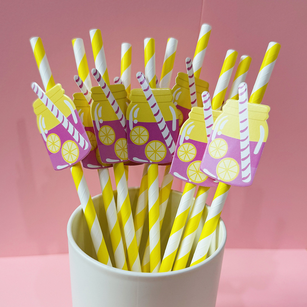 Suministros para fiestas transfronterizas Pajitas de limón de frutas creativas Pajitas de papel desechables Pajitas de bebidas de jugo Spot al por mayor