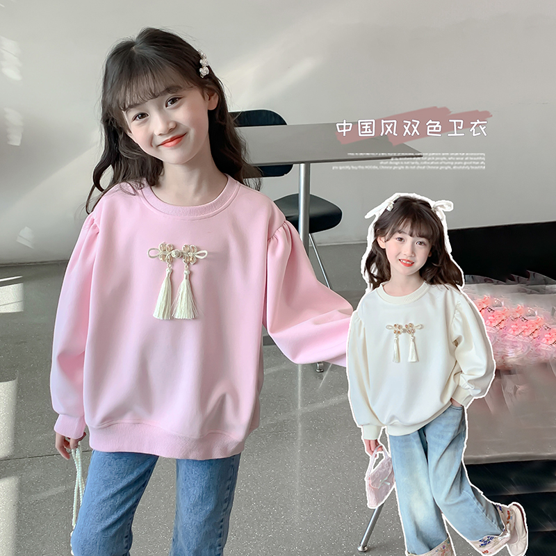 女童衛衣春秋款2024新款網紅童裝小女孩春季國風衣服兒童春裝上衣