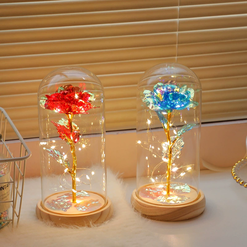 Цветочная роза из золотой фольги, вечный цветок, светящийся ночник, подарок на День святого Валентина, подарок на день рождения для девочек и лучших подруг