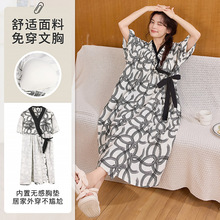 和服式睡裙少女风2026夏季新款短袖云朵棉带胸垫中长款家居服睡衣