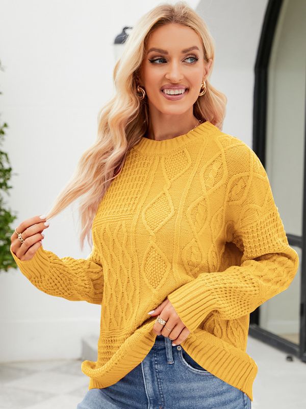 Amazon popular giro casual color sólido cuello redondo suéter perezoso estilo otoño e invierno nuevo suéter suelto