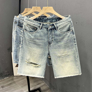 Cross-Border Aliexpress Retro Denim Shorts for Men, Summer Casual Straight Mid-Length Pants, Trendy Brand, Versatile Loose Knee-Length Shorts
