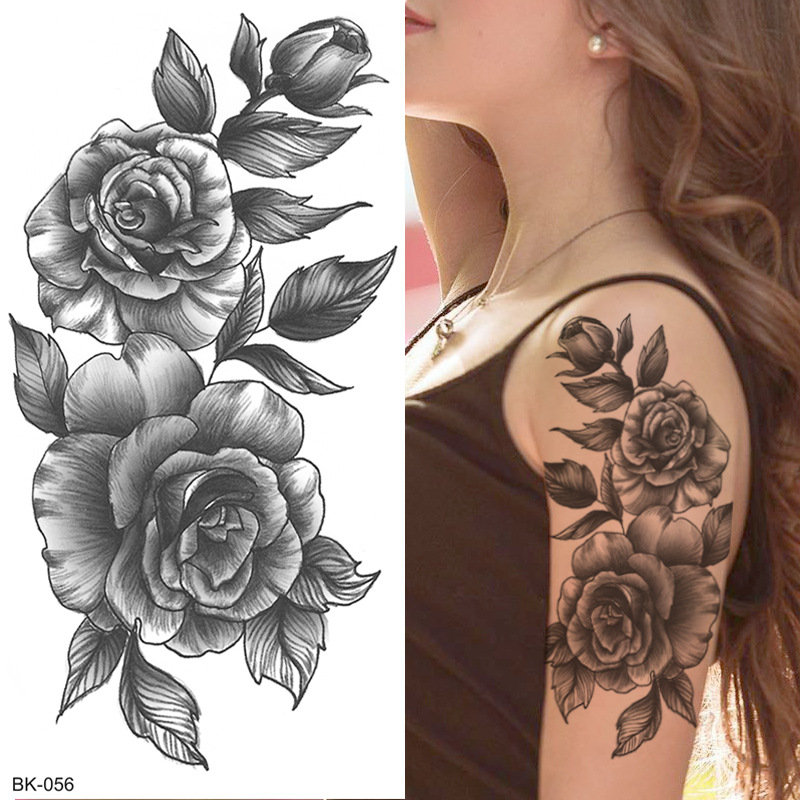 Cross-border dedicado Sketch flor tatuaje pegatinas boceto tatuaje pegatinas Rosa flor blanco y negro tatuaje de la flor