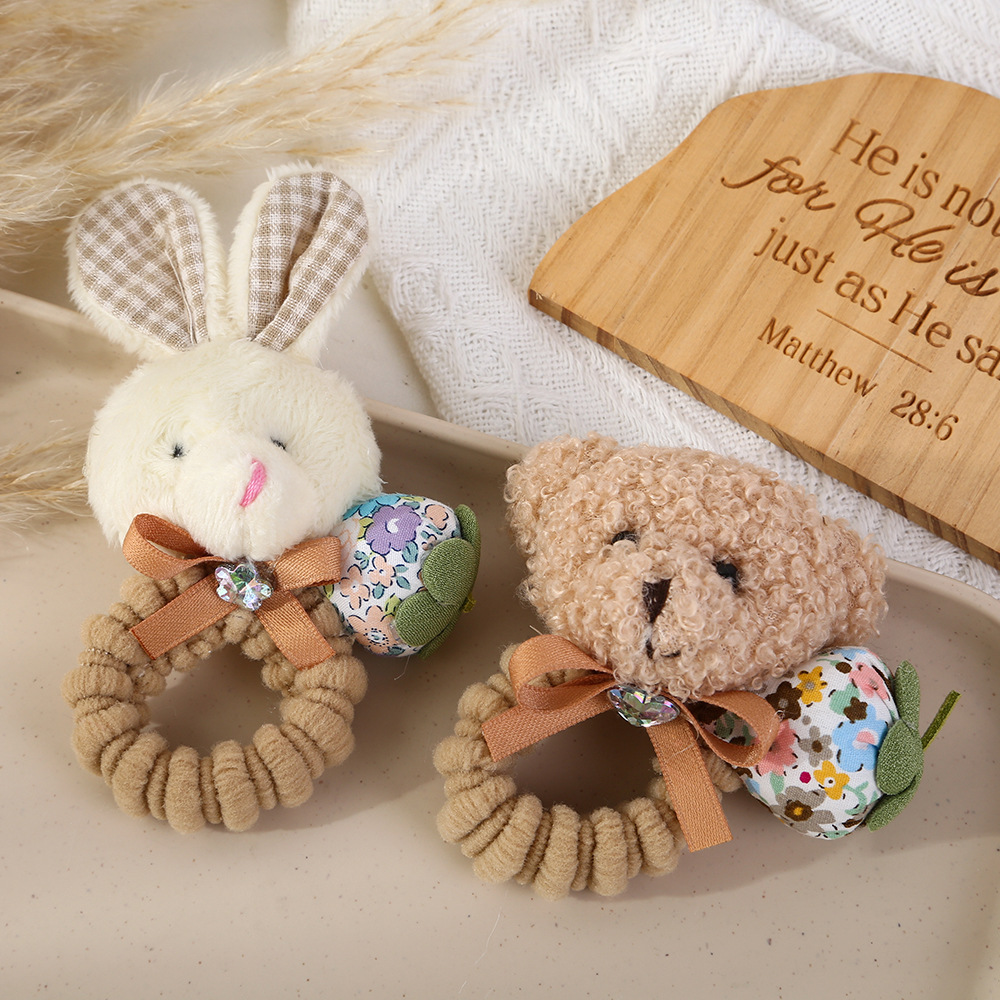 Lindo conejo de peluche para niños, lazo para el cabello, niña, oso, banda de goma, lazo para el cabello, bebé de alta elasticidad, no lastima el cabello, cuerda para el cabello, niña
