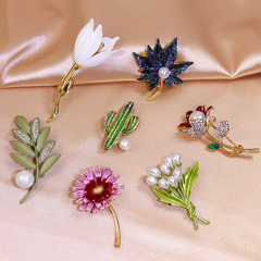 Korean Version New High-Grade Floral Brooch Simple Alloy Flower Pin Anti-Slip Enamel Fresh Pearl Accessory