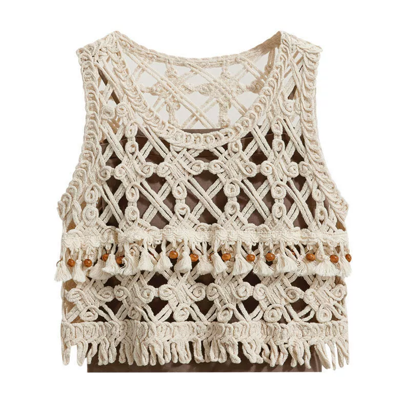 2024 гонконгский ветер, одетый в тонкий полый пляж, трикотажный жилет без рукавов