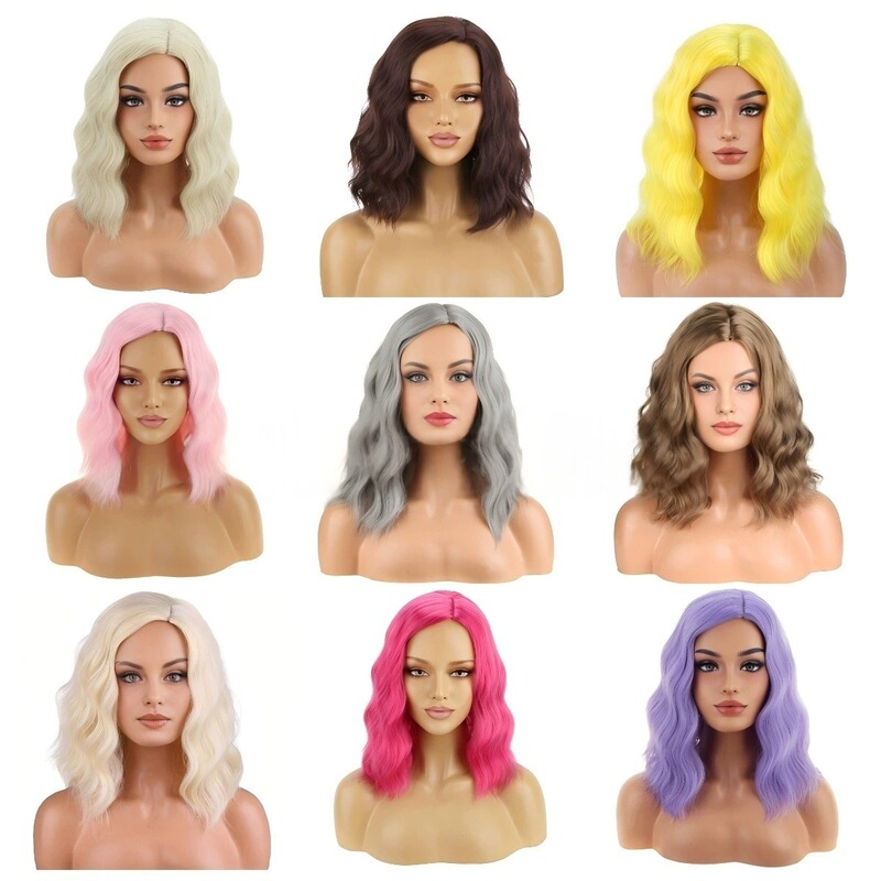 Cross-Border European and American Fashion Wigs, Women's Fashionable Short Curly Hair in Various Colors, Halloween Performance Wig Set