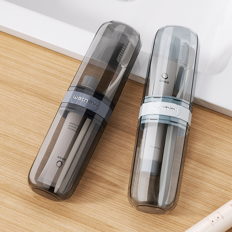 Vaso para enjuague bucal de viaje, cepillo de dientes portátil y soporte para cepillo de dientes, caja de almacenamiento transparente para artículos de tocador, práctico para viajes y salidas, a prueba de polvo