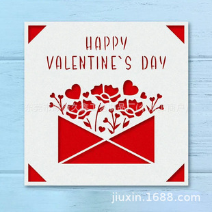 Cross-Border Customized Valentine's Day Greeting Card Wooden Love Paper-Cut Card Couple Gift Wooden Card Decorative Wooden Crafts