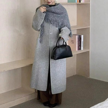 114-25  100%澳洲美丽诺羊毛手工制作高定轻奢羊毛大衣外套配披肩