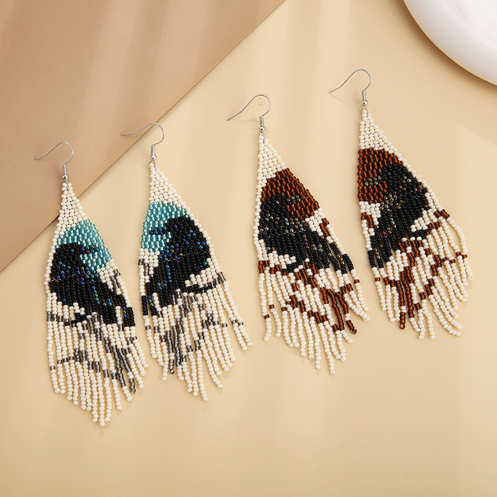 17g Weight 1 Pair Bohemian Geometric Color Block Glass Ear Hook