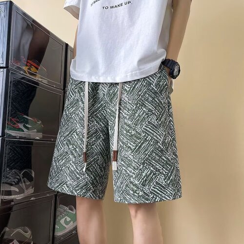 Youth New Chinese Style Basketball Five-Piece Mid Rise Loose Droopy Heavyweight Hawaiian Beach Big Pants Shorts Trendy