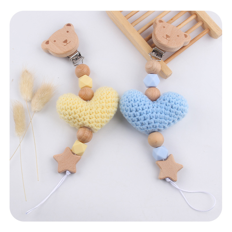 Nuevos bebés caricaturas Bees chupeta clips DIY lana amor de cordón de goma de madera cuentas chupeta cadena anti-caída cadena