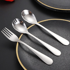 304不鏽鋼勺子叉子沙拉勺叉一體兒童學生餐具勺子叉子可定logo