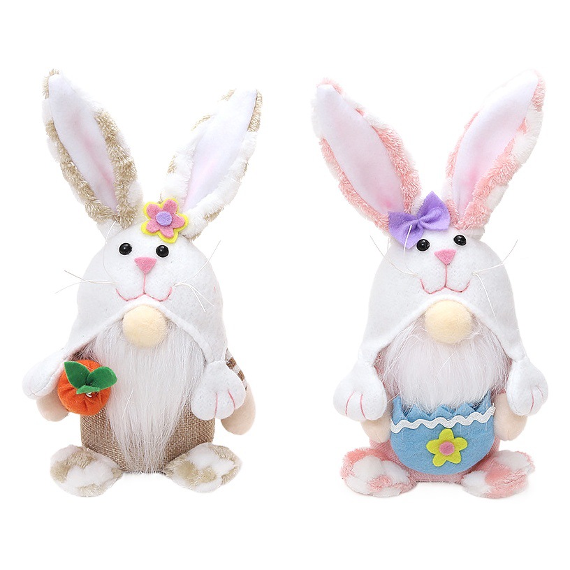 Qihao transfronterizo nuevas decoraciones de Pascua sosteniendo cáscara de huevo orejas de conejo muñeco del bosque decoración del hogar