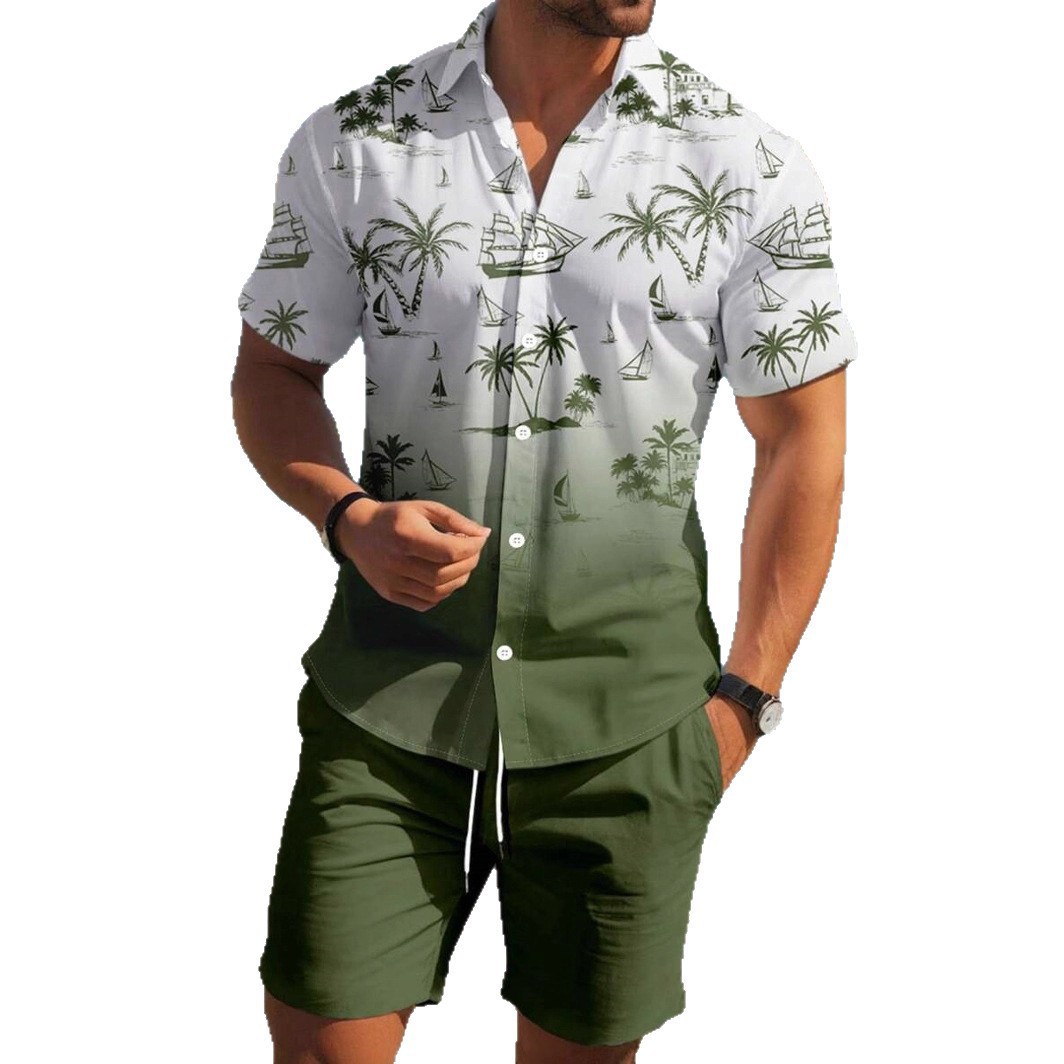 Men's Summer Beach Shorts Set With 3D Digital Print Black White Contrast Vacation Style Casual Short Sleeve_viptrois.com