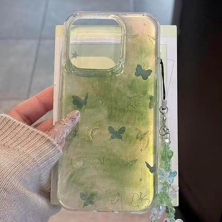 Mariposa verde manchada coreana para Apple 15promax nueva funda para teléfono móvil 16pro 14/13 nicho 16PM