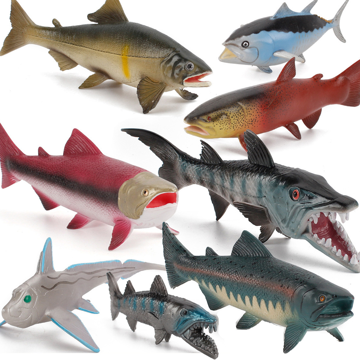 Simulación cognitiva para niños peces marinos atún salmón trucha Lobo pescado modelo Decoración Juguetes exportación transfronteriza