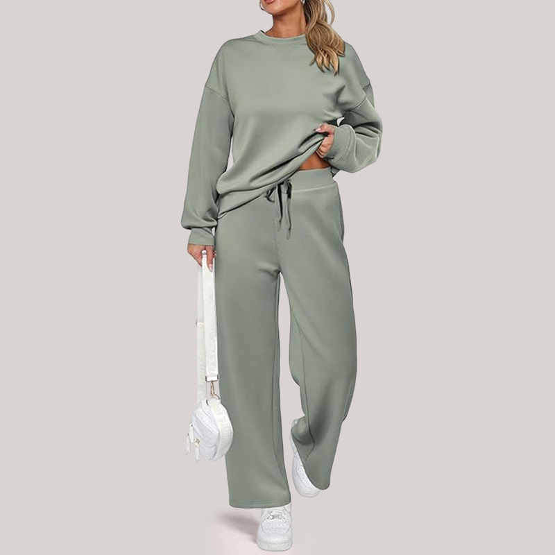 European and American Style Knitted Women's Long-Sleeve Top and Casual Sports Set with Wide-Leg Pocket Pants Two-Piece Set Cross-Border Supply European and American Style Knitted Women's Long-Sleeve Top and Casual Sports Set with Wide-Leg Pocket Pants Two-Piece Set Cross-Border Supply