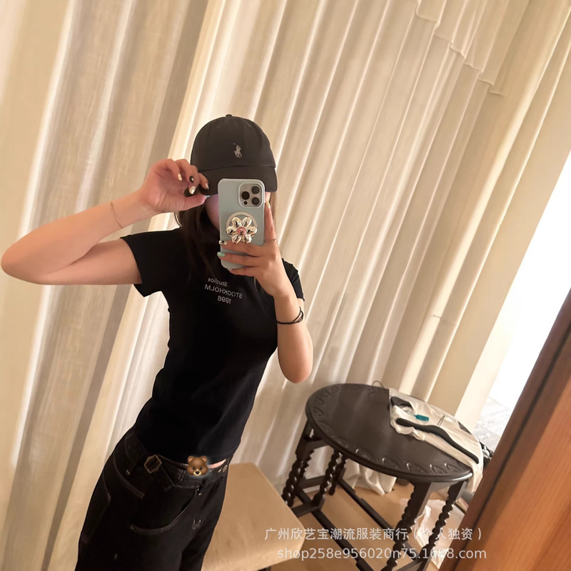 26 Early Spring Nanyou High-Quality Ac Simple Slim-Fit Single-Wear Letter Print Round Neck Short Sleeve T-Shirt for Women