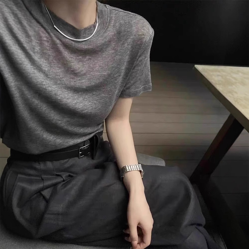 G Quality, Unlimited Repurchase, R Brand Original Factory, Row Minimalist Solid Color Soft Lyocell Wool Solid Color Short-Sleeve Source