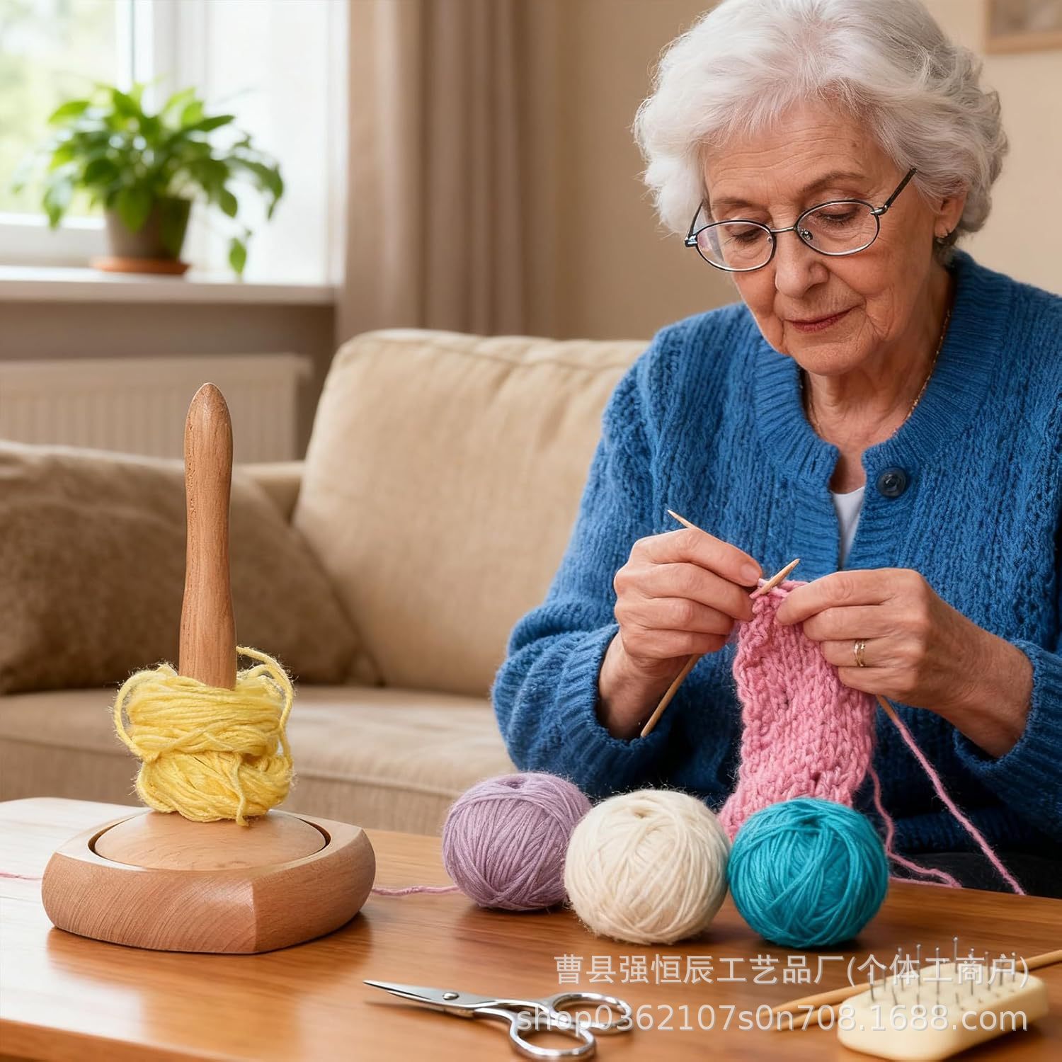 跨境木质毛线轴转动款毛线轴放线架家用提花钩编实木质编制工具