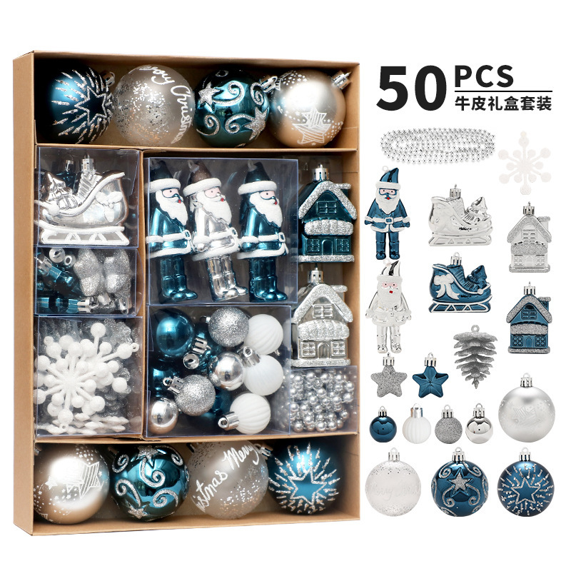 クリスマス装飾品50pcs青銀彩色クリスマスボールセットペンダントクリスマスツリー装飾ストラップ|undefined