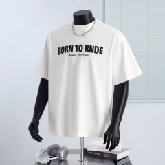 メンズヘビーウェイトサマー立体プリントレターTシャツ、メンズカジュアルルーズラウンドネック万能トップス、レディースインスタトレンドブランド