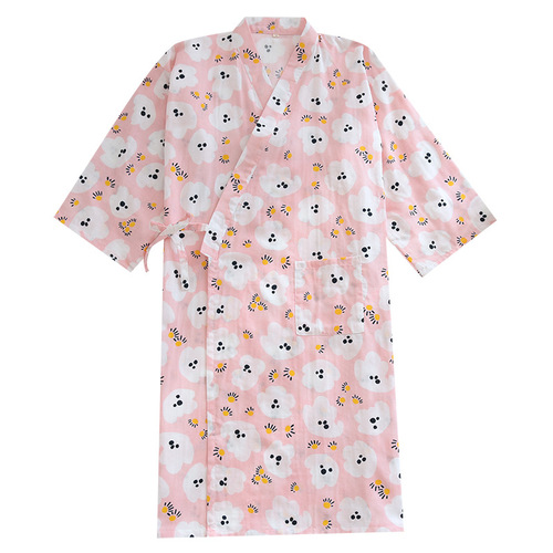 Four-season gauze nightgown with long sleeves, double-layered design—soft, oversized style perfect for sauna sessions or as a lightweight kimono.