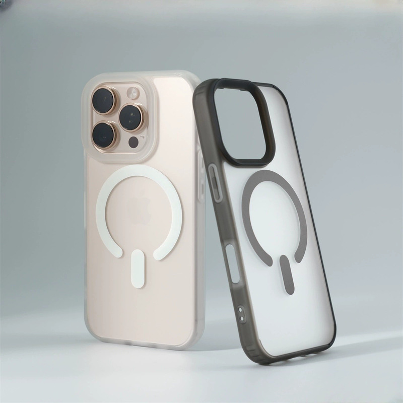 iPhone17に適した肌触りの良いアイスミスト半透明磁気吸着式スマホケース、Apple 16promax用耐衝撃PC保護ケース|undefined