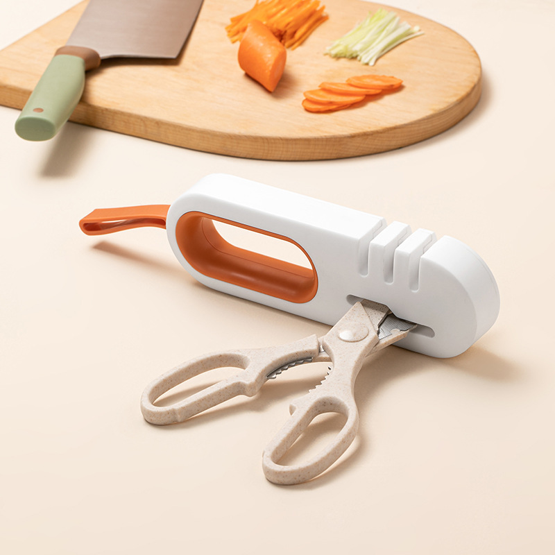 Muller Knife Sharpener, Household Quick Manual Kitchen Tool—Easily Sharpens Chef Knives, Scissors, and More; 4-in-1 Design with Non-Slip Feature