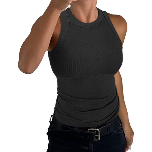 Women's Wish Amazon Summer Solid Color Sleeveless Ribbed Backless Top Bodysuit