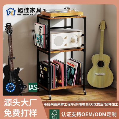 定制多功能落地置物架复古音响架CD留声机黑胶碟片收纳储物架书架