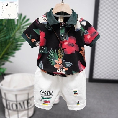 Boy handsome decorative pattern Short sleeved 2021 summer new pattern Male baby Lapel shirt children Western style Chao Tong