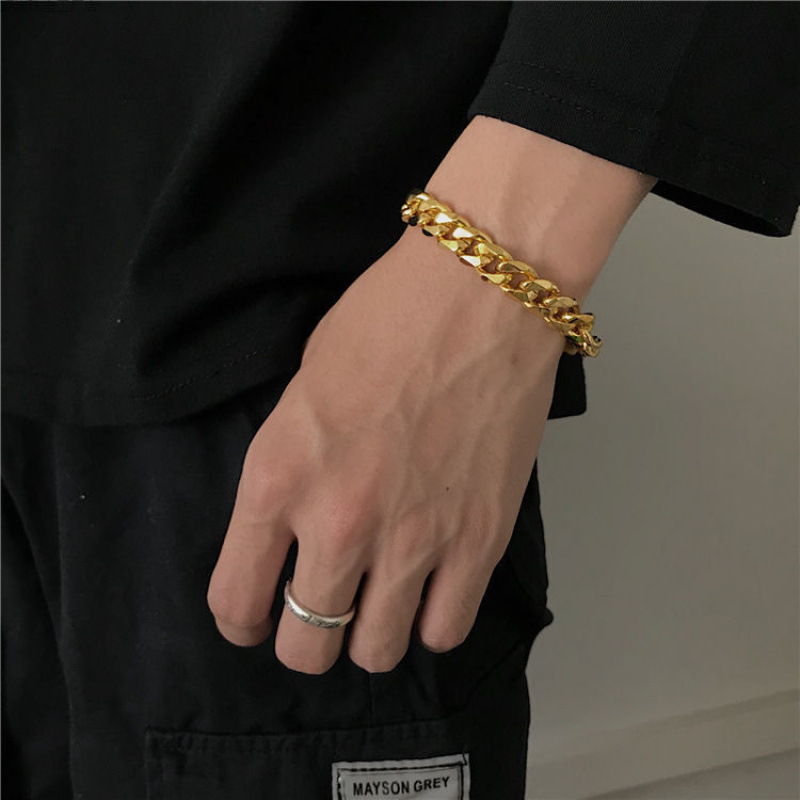 Ultra-Textured Smooth Shiny Cuban Hip-Hop Men's Gold Bracelet Trendy Hip-Hop Gold Bracelet New Style