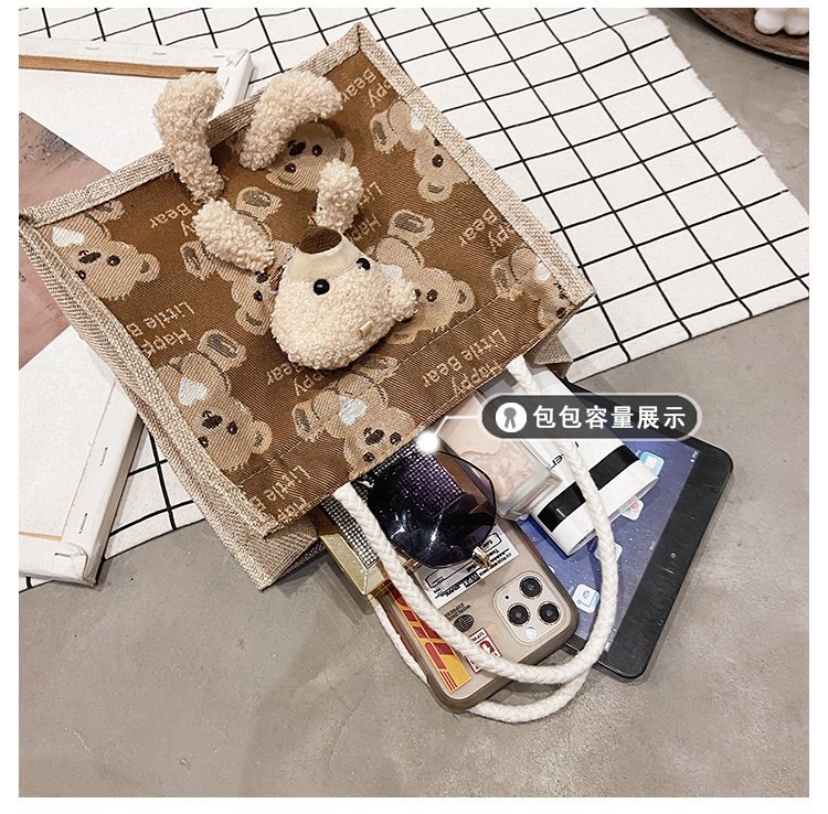 Portable lunch box, canvas bag 2021 new Korean version Instagram college student class bear tote bag undefined