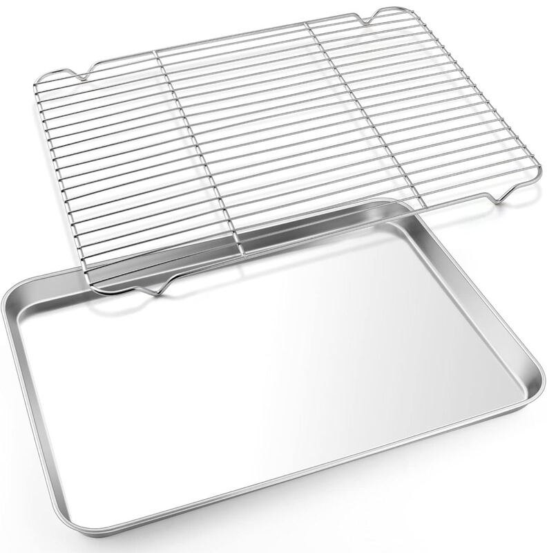 Japanese-Style Flat Square Tray for Home Use, Thickened Stainless Steel Tray with Mesh, Rice Noodle Tray, Kitchen Cooking Oil Filtering and Water Draining Tray