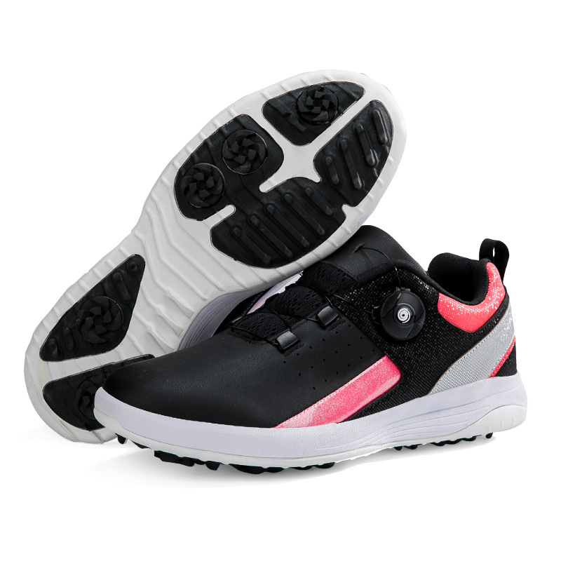Chaussures de golf pour couple, grande taille, poignées fixes, clous, semelles en caoutchouc, chaussures de course à la mode, chaussures d'entraînement à boucle rotative_voghion.com