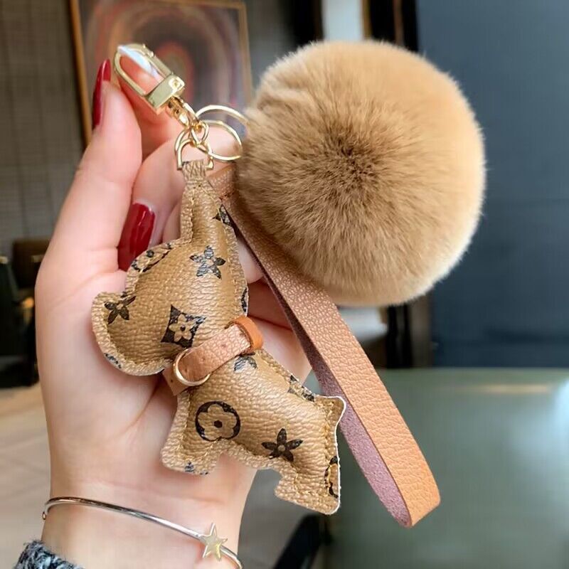 Creative French Bulldog Car Keychain Pendant Bag Decoration Keychain Puppy Animal Pendant Trendy Leather Pendant