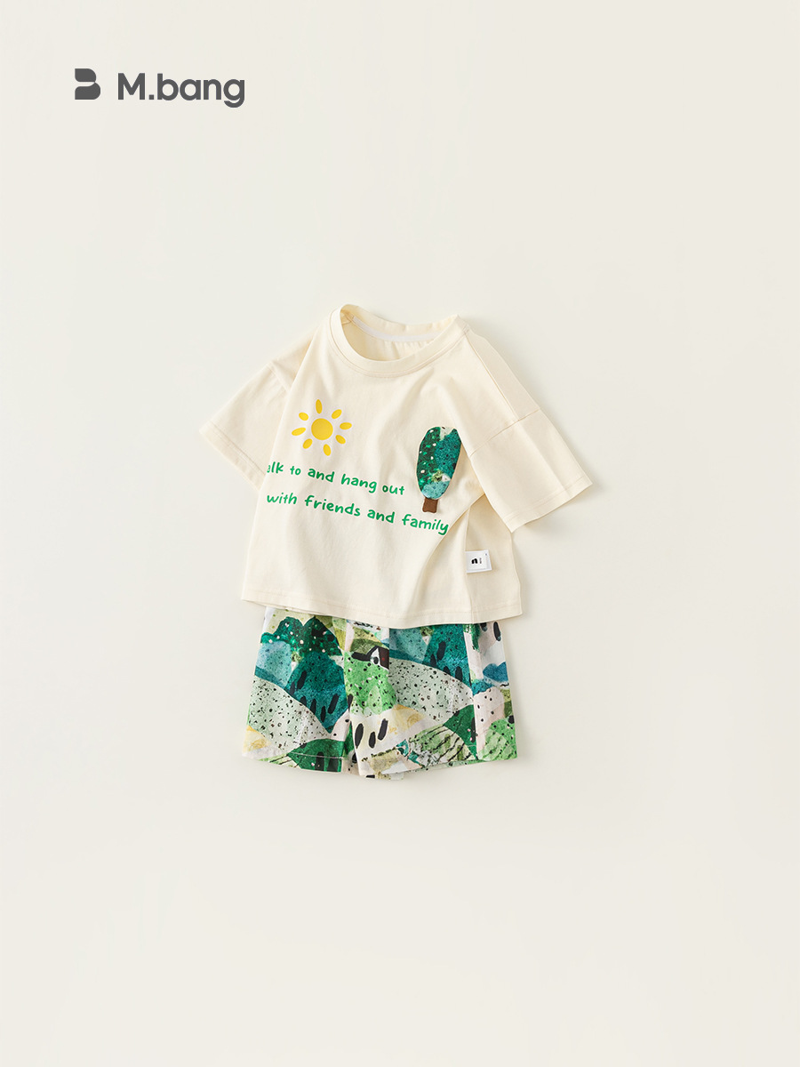 Ropa infantil Youbao, camiseta informal para niños, pantalones cortos de playa, estilo vacaciones de verano, traje infantil de dos piezas, moderno XT84045