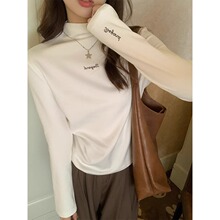 半高领打底衫女春秋冬印花长袖修身洋气内搭T恤德绒加厚保暖上衣