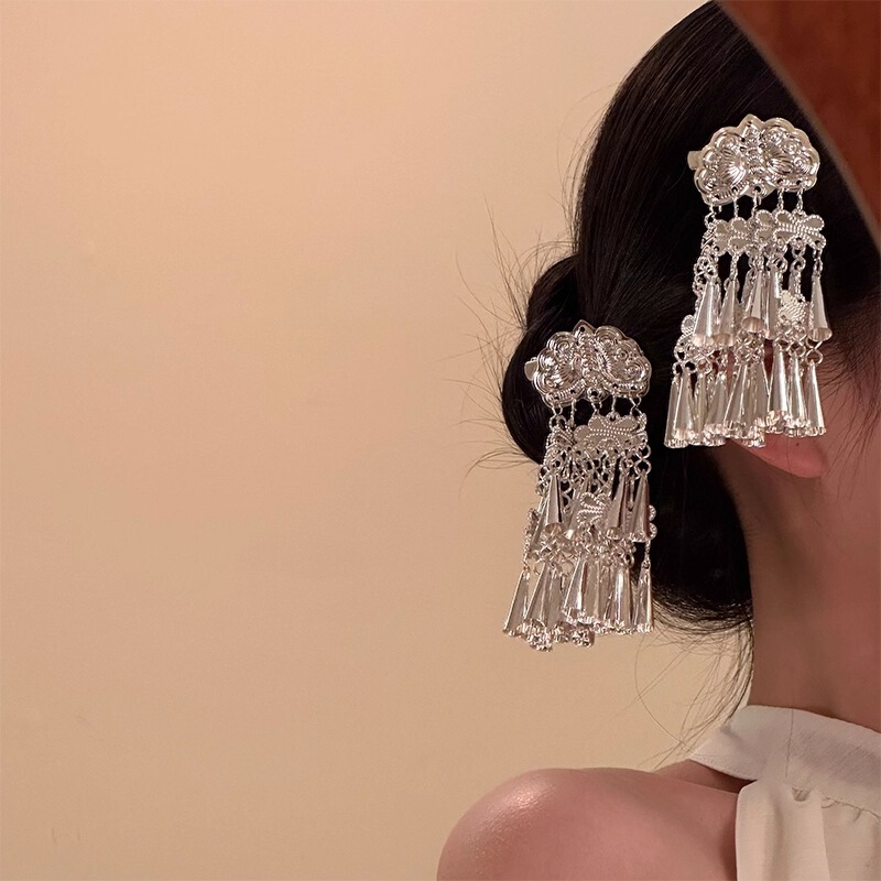 【花影流苏】苗族新发夹苗疆民族风侧边刘海夹发饰苗银发卡头饰女|undefined