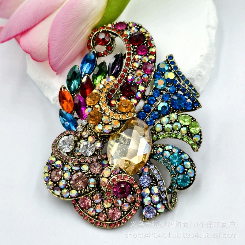 New Exquisite High-End Alloy Full Diamond Brooch Oversized Exaggerated Luxury Women's Suit Coat Corsage Jewelry
