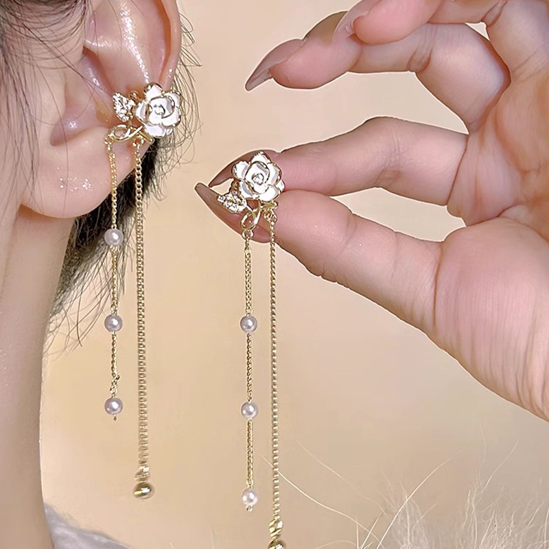 Diseño de nicho de alta gama borla larga sin orejas clip de oreja elegante estilo occidental de las mujeres cara-mirando pequeños nuevos pendientes de moda