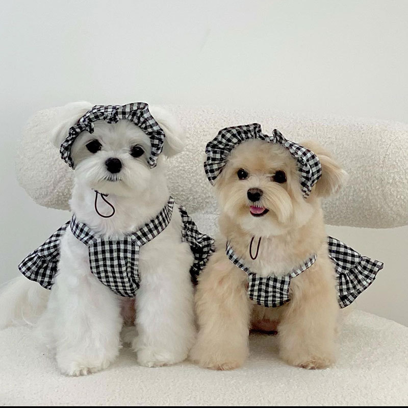 Estilo coreano primavera y verano perro camisa Plaid suspender falda traje gato houndstooth falda Teddy ropa para perros mascotas